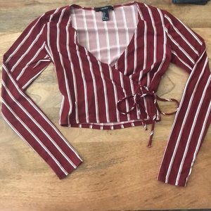 Cropped red & white shirt